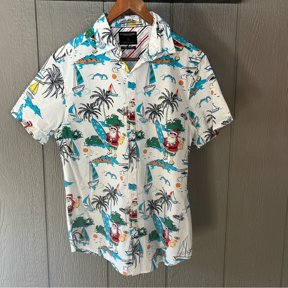 Denim & Flower Surfing Santa Casual Shirt
